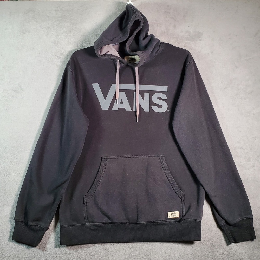 Vans Hoodie Mens L Black Spellout Logo Pullover Sweatshirt Skater Grunge Casual